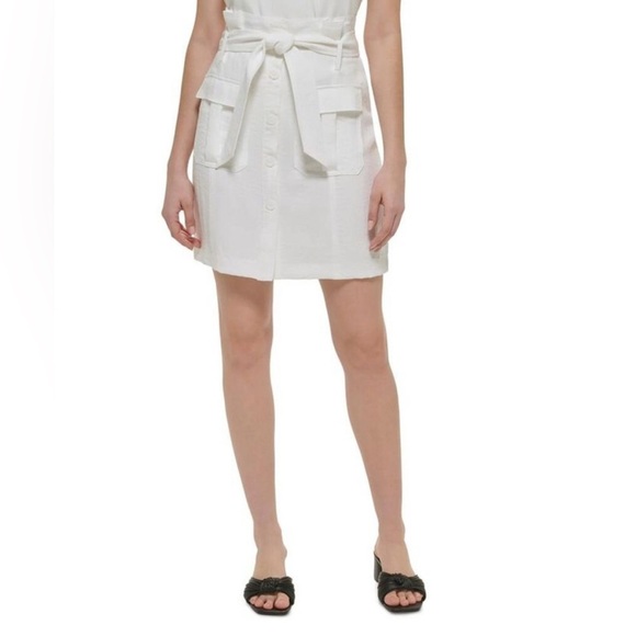 Calvin Klein Cargo Belted Pencil Skirt With Pockets White Size 10 NWT - Picture 1 of 10